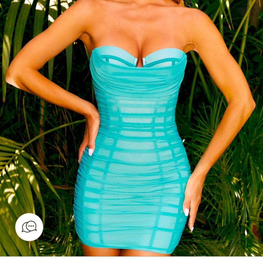 Oh Polly Forever Fantasy Mesh Overlay Ruched Mini Dress